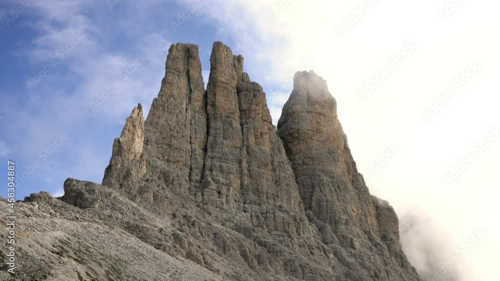 Dolomites mountains - Vajolet Towers (Torri del Vajolet), in Fassa Valley (Val di Fassa) Dolomites, South Tyrol, Italy Dolomites mountains - Vajolet Towers (Torri del Vajolet), in Fassa Valley (Val di Fassa) Dolomites, South Tyrol, Italy