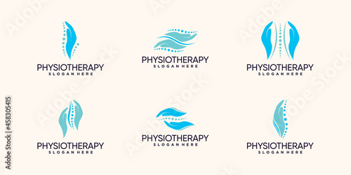 Set bundle of physiotherapy logo design with hand and bone concept Premium Vector