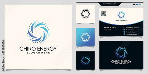 Creative chiro energy logo with unique concept and business card design Premium Vector