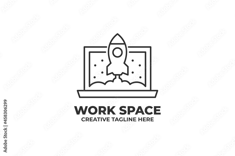 Obraz premium Work Space Rocket Launch Monoline Logo