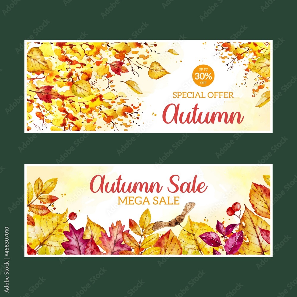 watercolor autumn banners vector design illustration