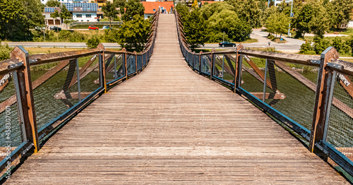 Beautiful summer view at the famous Tatzlwurm bridge, one of the longest wooden bridges in europe, near Essing, Altmuehltal, Bavaria, Germany photo