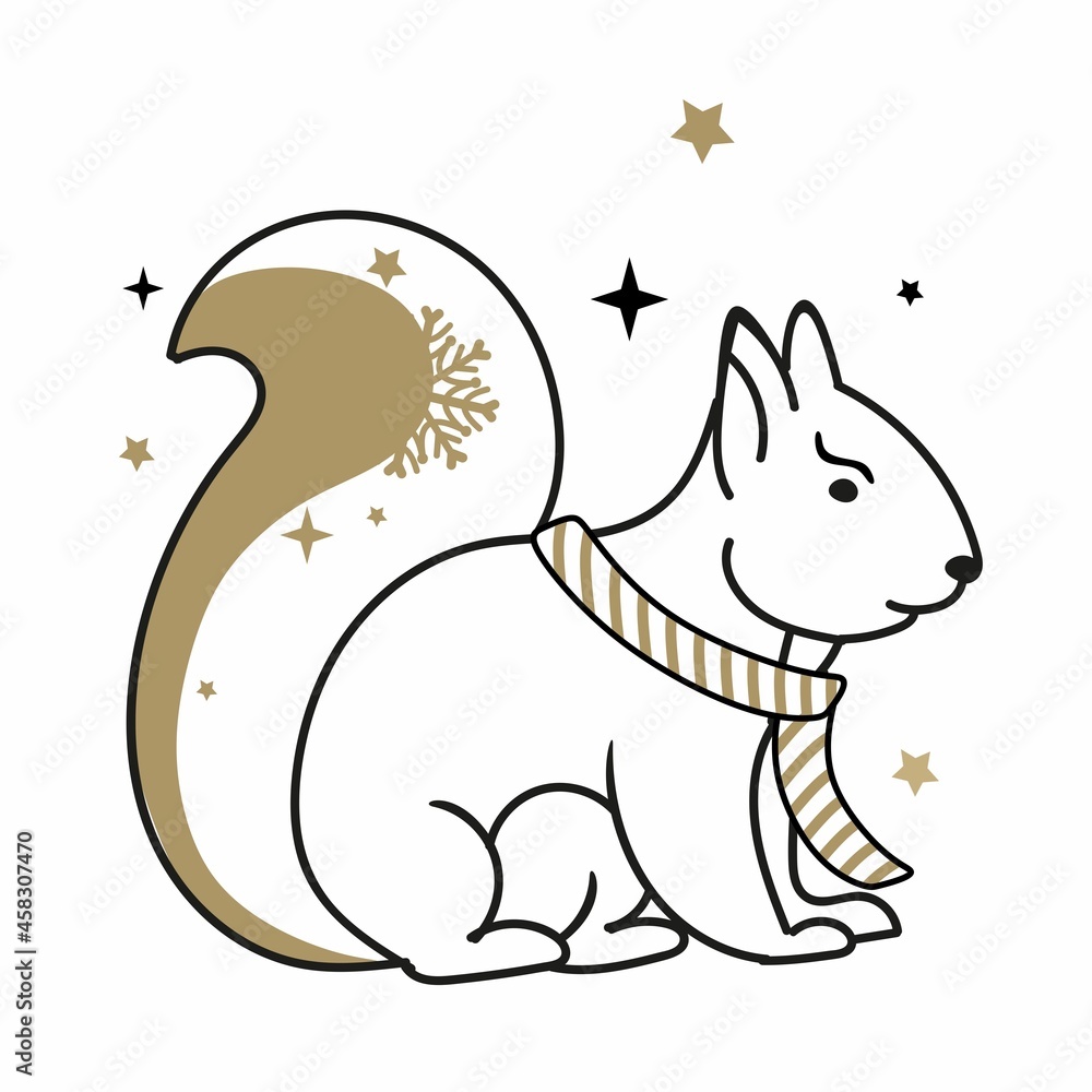 Christmas character squirrel in black and gold color. Christmas character squirrel in black and gold color.