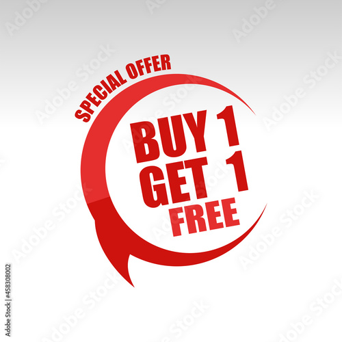 Vector illustration Buy 1 Get 1 Free, sale banner, discount tag design template, app icon.