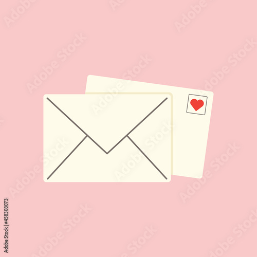Love letter. White card with red paper envelope mockup vector. free space for text. copy space. Valentine's card vector.