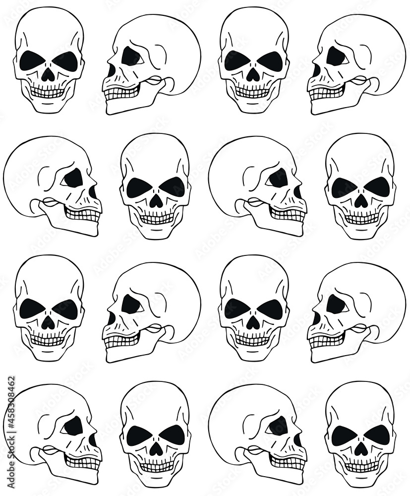 Vector seamless pattern of hand drawn doodle sketch human skull isolated on white background Vector seamless pattern of hand drawn doodle sketch human skull isolated on white background