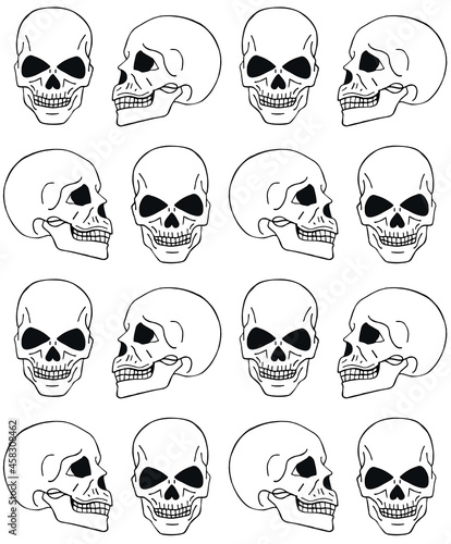 Vector seamless pattern of hand drawn doodle sketch human skull isolated on white background