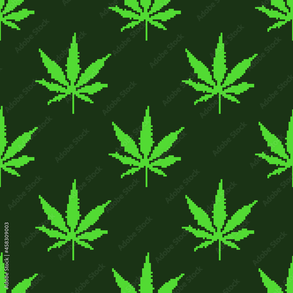 Marijuana green leaf on a seamless background, modern print.