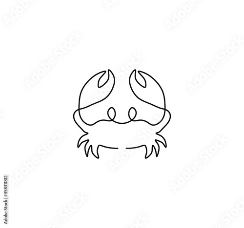 Vector isolated small simple one line crab drawing. Symmetrical line crab icon, logotype,  symbol