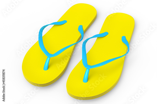 Beach yellow flip-flops or sandals isolated on white background. photo