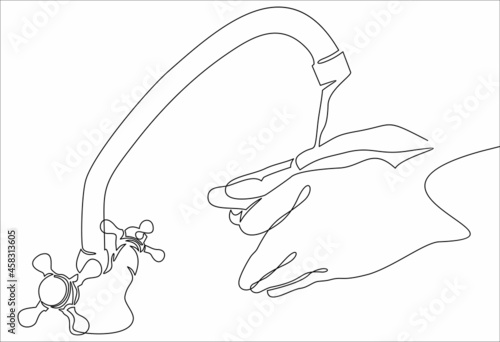 Man washing his hands in the sink.Continuous one line drawing.