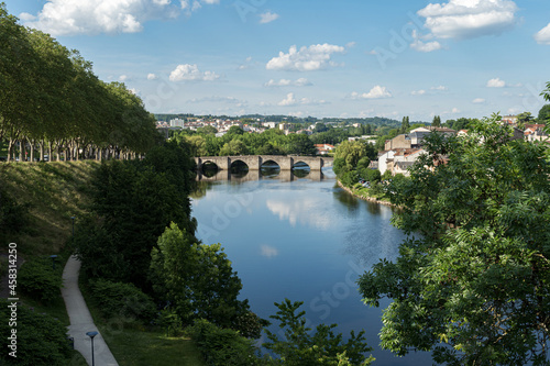 Saint Etienne Bridge in Limoges City with clouds reflection