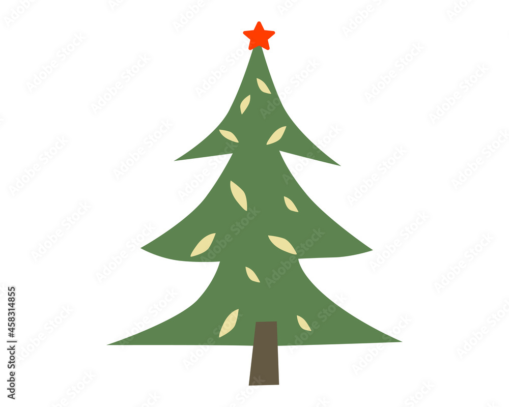 Fototapeta premium Christmas tree with decorative star, ornaments. Vector retro, vintage illustration