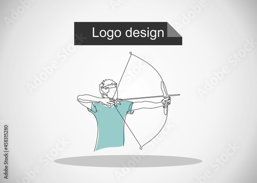 Concept of determinate business man with bow and arrow. Young entrepreneur success.One continuous single drawing line