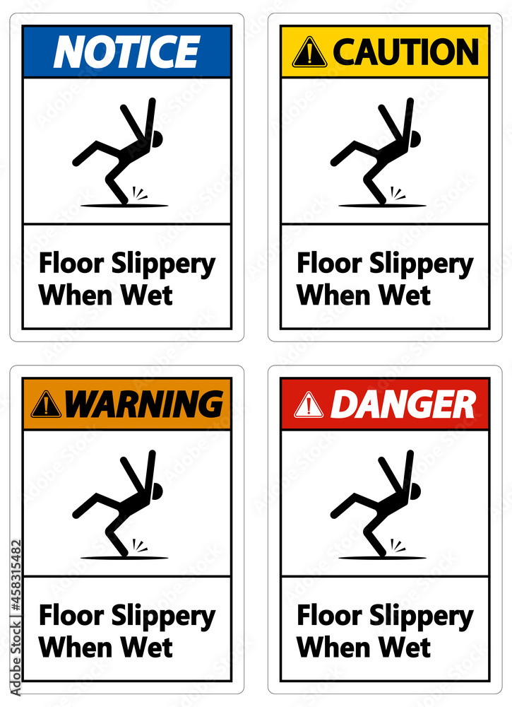Warning Slippery When Wet Sign on white background Warning Slippery When Wet Sign on white background