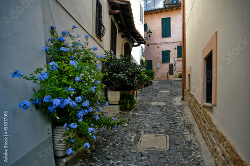 Fototapeta Naklejka Na Ścianę i Meble -  A narrow street in Anguillara sabazia, an old town in Lazio region, Italy.