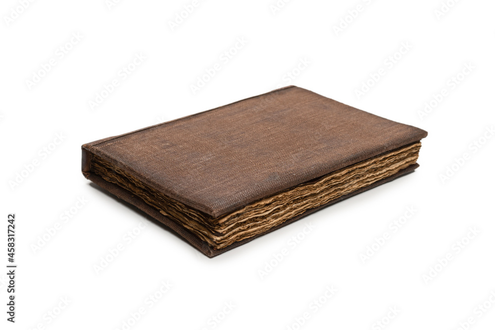 An old brown book isolated on white background. An old brown book isolated on white background.