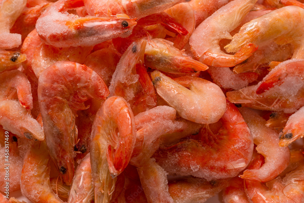 Fresh shrimps in ice. Top view. Fresh shrimps in ice. Top view.