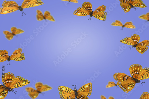 Autumn Pattern with beautiful orange butterflies on a purple background.