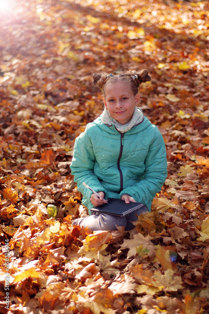 Girl in the autumn forest. Golden autumn. Girl in the autumn forest. Golden autumn.