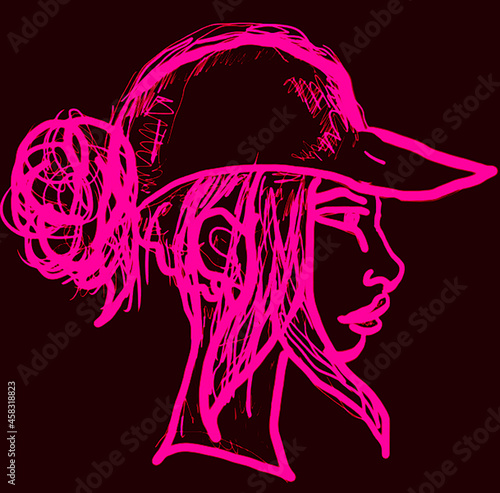 Dziewczyna w czapce z daszkiem różowy rysunek. na cienym tle.