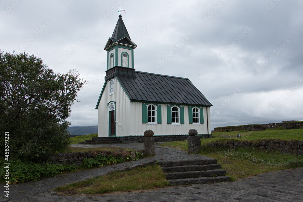 Church Thingvallakirkja in Thingvellir National Park on Iceland, Europe

