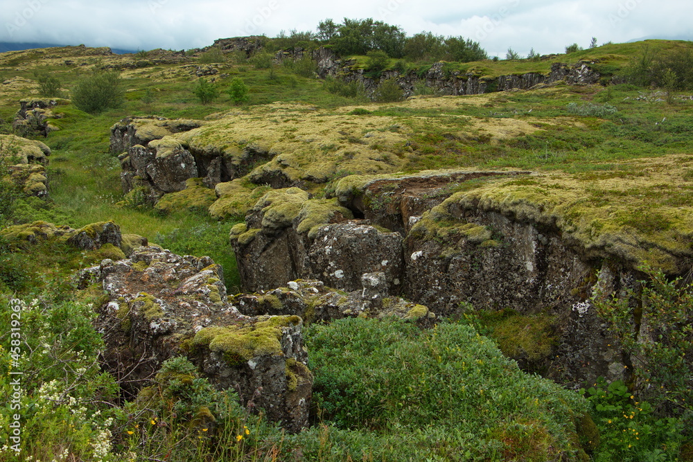 Rock formation in Thingvellir National Park on Iceland, Europe

