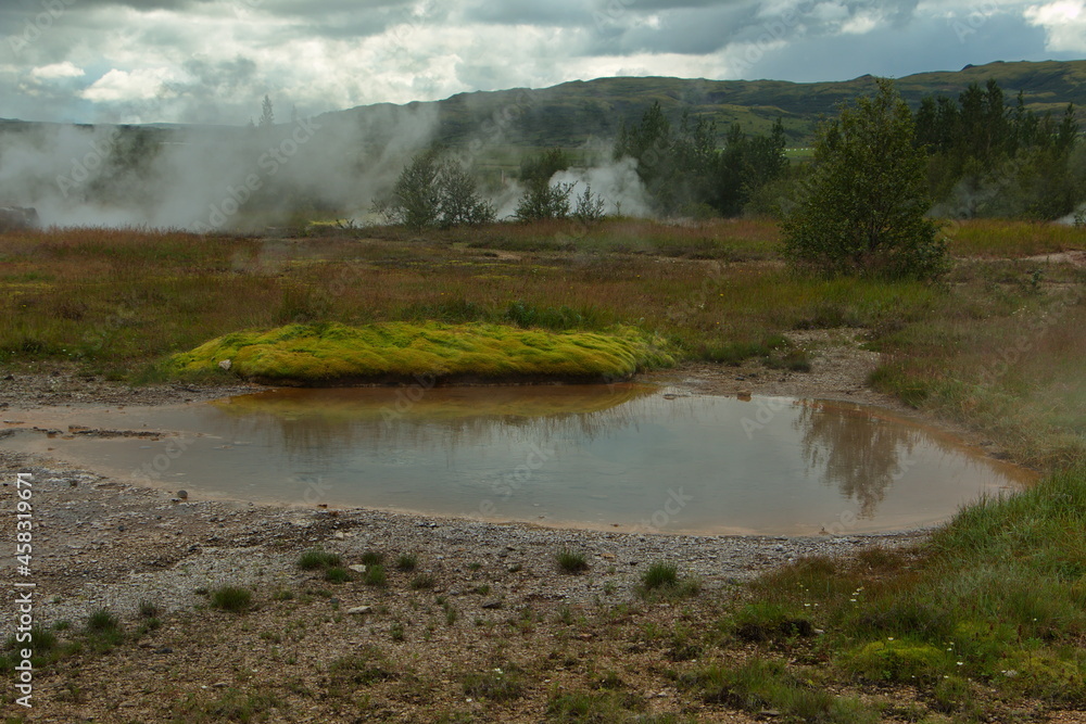 Lanscape in Haukadalur geothermal area at Strokkur Geysir on Iceland, Europe
Lanscape in Haukadalur geothermal area at Strokkur Geysir on Iceland, Europe