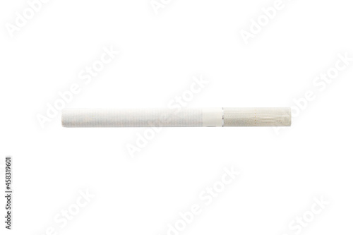 Cigarette with filter on white isolated background.