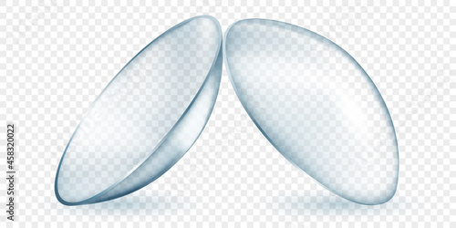 Realistic translucent contact lenses in gray color, isolated on transparent background