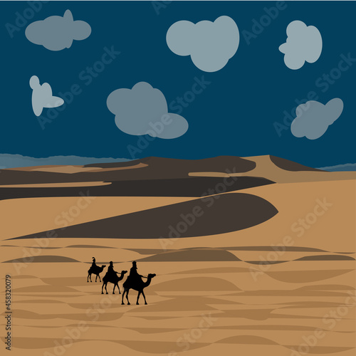 desert with bedoons riding a camel © naz