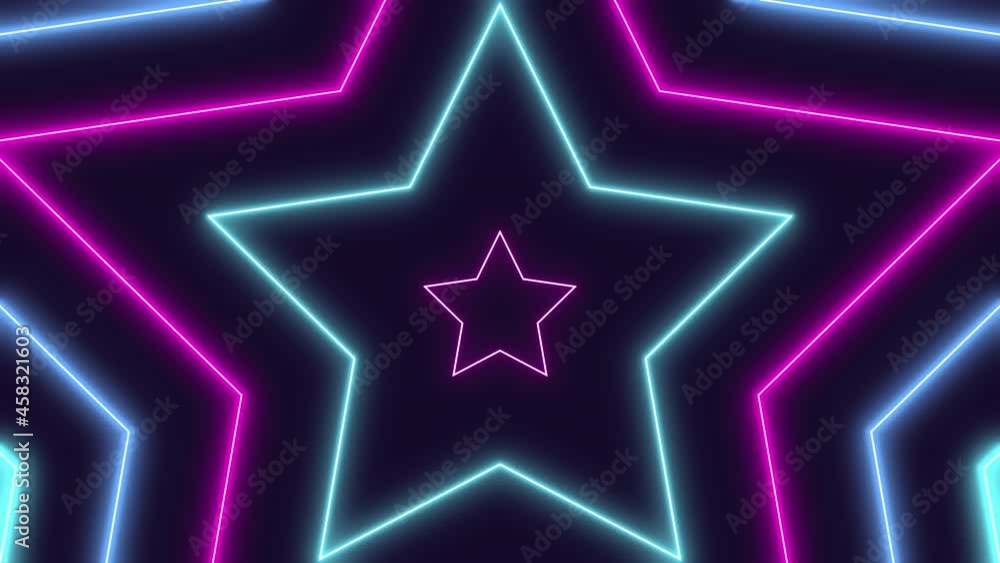 Abstract background with neon stars animation. Glamour video template for fashion event. Seamless loop. Abstract background with neon stars animation. Glamour video template for fashion event. Seamless loop.