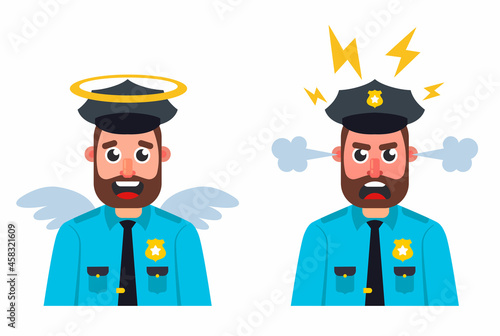 Bad good cop on a white background. Flat character vector illustration.