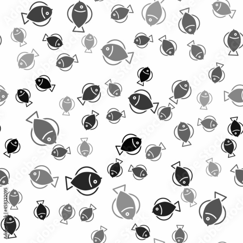 Black Fish icon isolated seamless pattern on white background. Vector