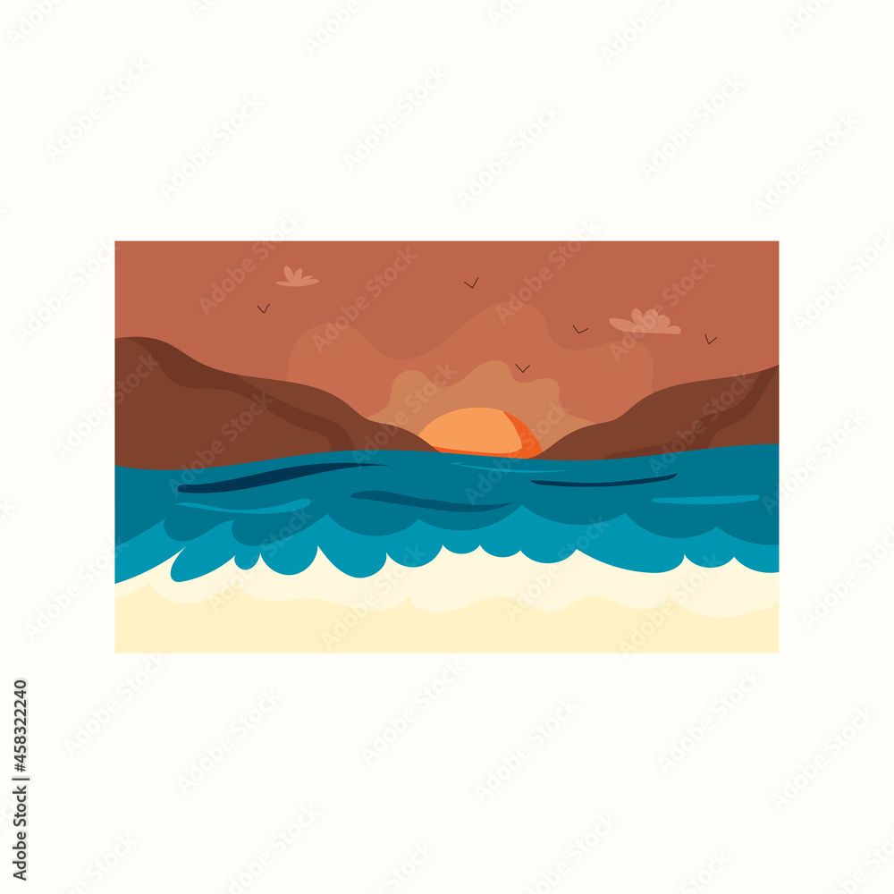 Evening. Sunset. Vector illustration in flat style Evening. Sunset. Vector illustration in flat style