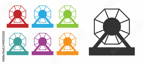 Black Lottery machine icon isolated on white background. Lotto bingo game of luck concept. Wheel drum leisure. Set icons colorful. Vector