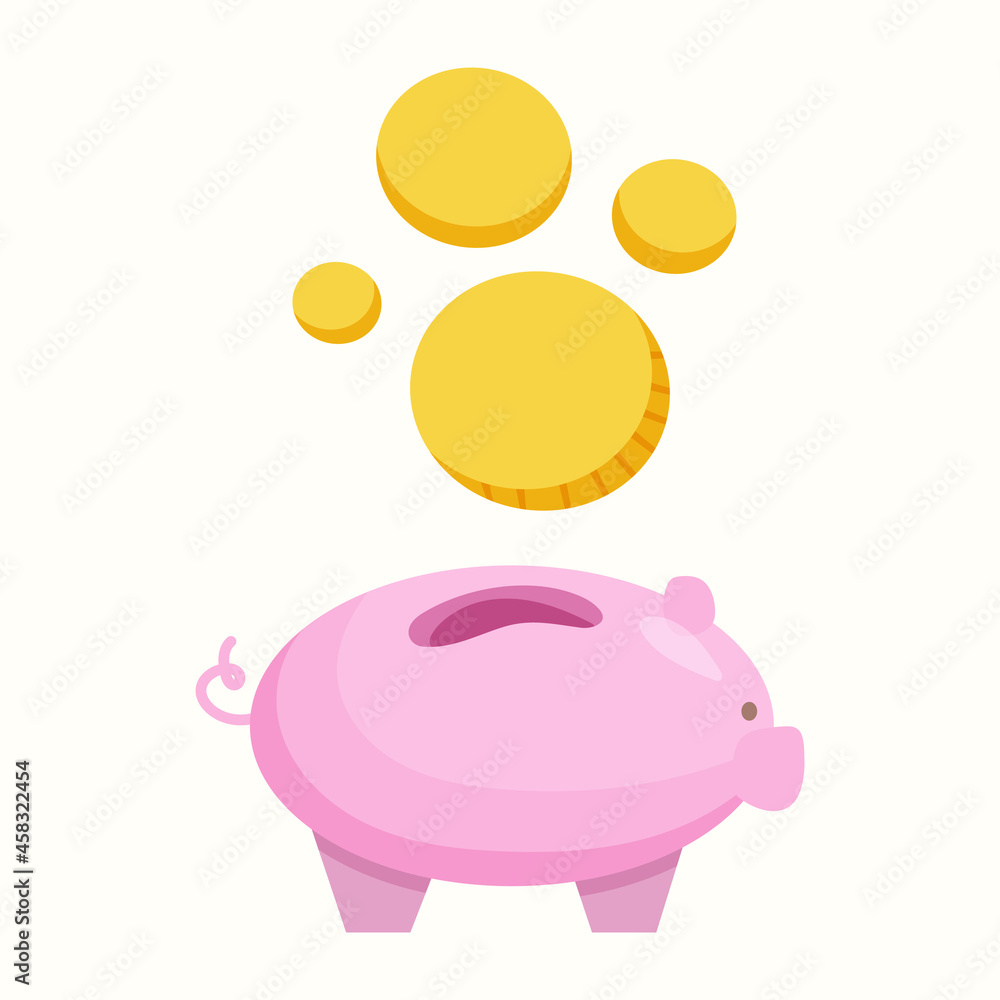 Save money in a piggy bank. Vector illustration in flat style Save money in a piggy bank. Vector illustration in flat style