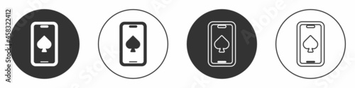 Black Online poker table game icon isolated on white background. Online casino. Circle button. Vector