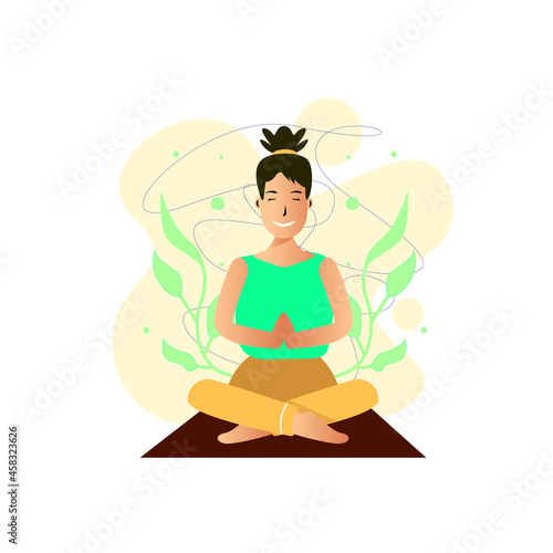 Illustration design yoga meditation girl