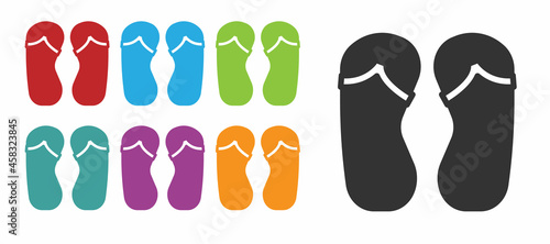 Black Flip flops icon isolated on white background. Beach slippers sign. Set icons colorful. Vector