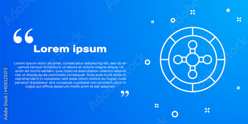 White line Casino roulette wheel icon isolated on blue background. Vector