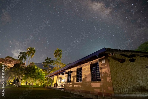 Landscape from the farm overlooking the milky way. Venecia, Antioquia, Colombia.