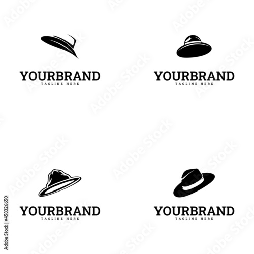 Retro fedora hat logo icon. Icon Concept, Vector Logo Design. suitable for company logo, print, digital, icon, apps, and other marketing material purpose. hat logo set