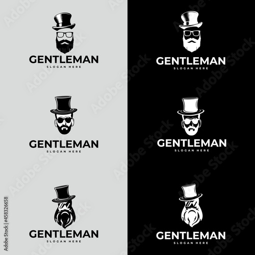 Gentleman logo. gentleman label. Classic illustration with men only icons set.