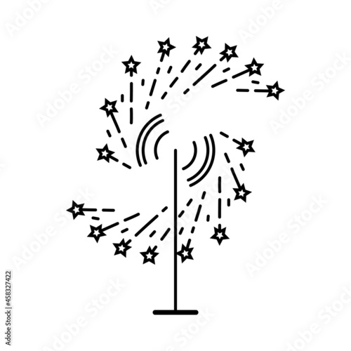 Fireworks icon. Catherine wheel firework with sparkles. Linear vector icon.