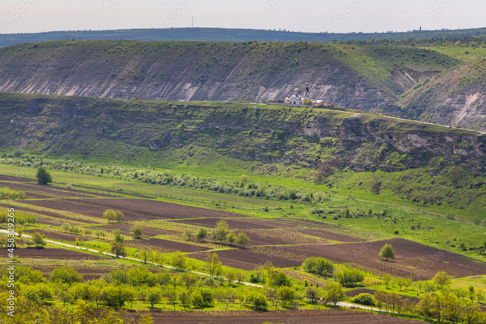 A view of the Reut river valley in Trebujeni, Republic of Moldova.