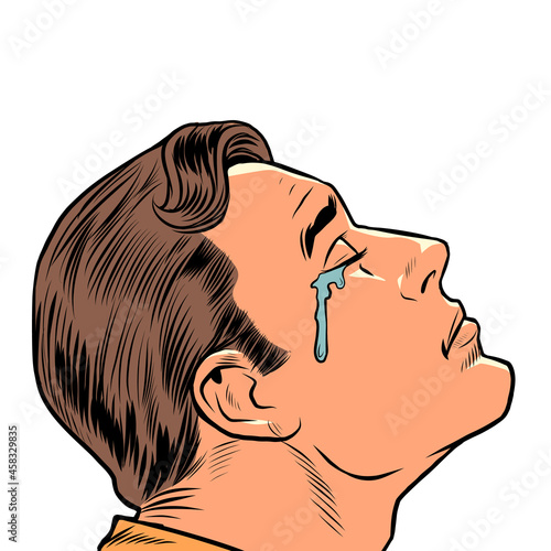 a crying man, human emotions. Sad mood, sadness