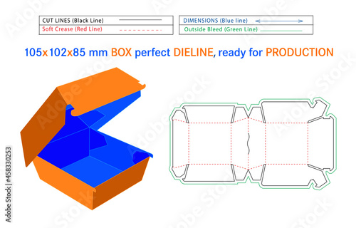 Burger box dieline or Small size burger box Die-cut template Self Asembly Eco-friendly, No Glue Needed box, Fast Food Burger Box