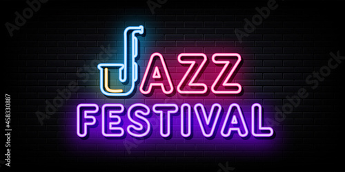 Jazz festival neon signs vector. design template neon sign