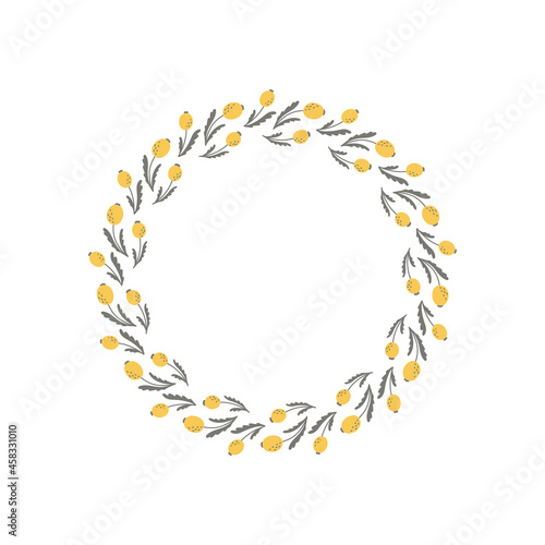 Vector wreath of plant branches. Round frame with place for text isolated on white background